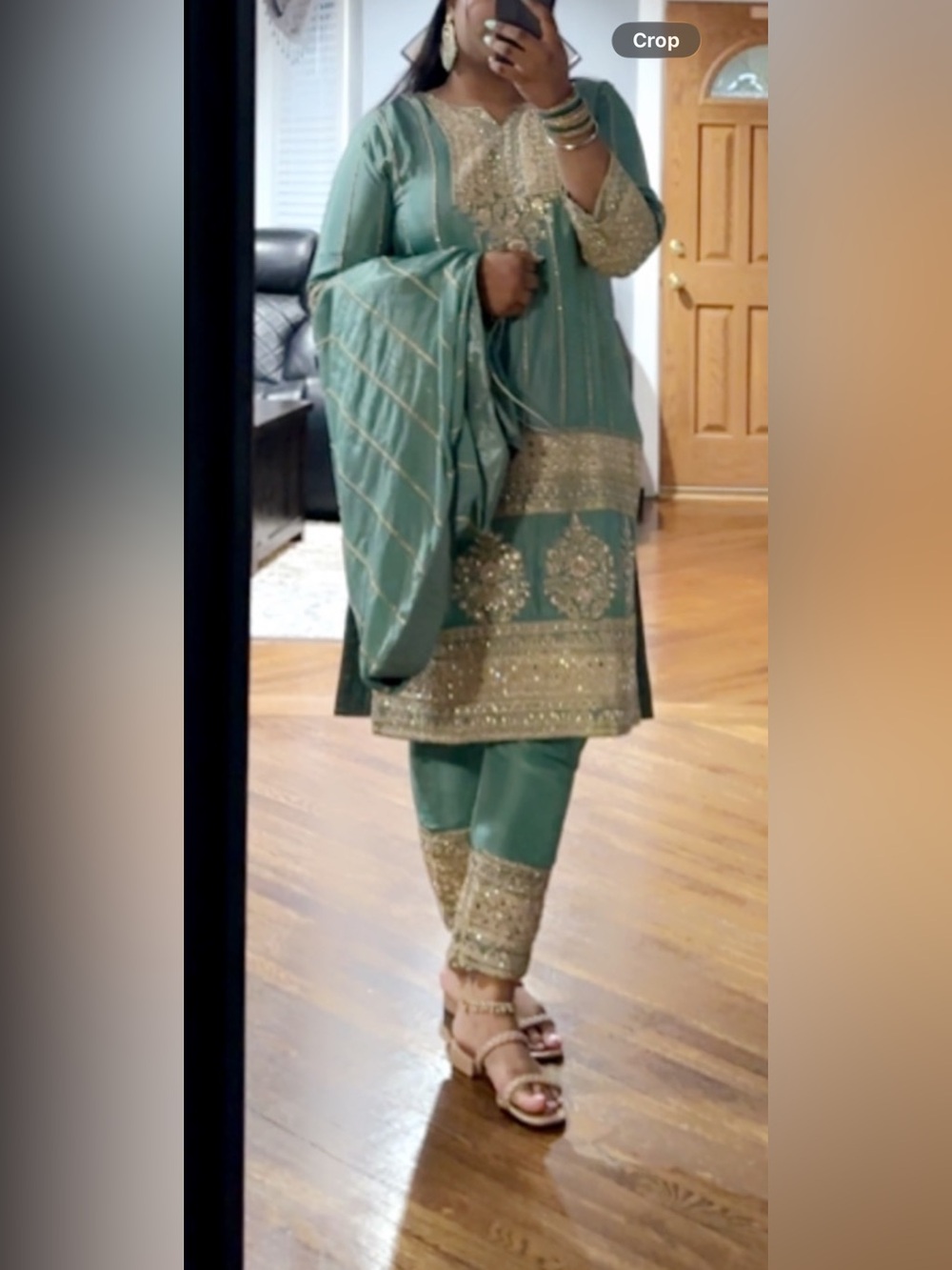 Elegant Mint Green & Gold Embroidered Punjabi Suit with Dupatta πβ¨